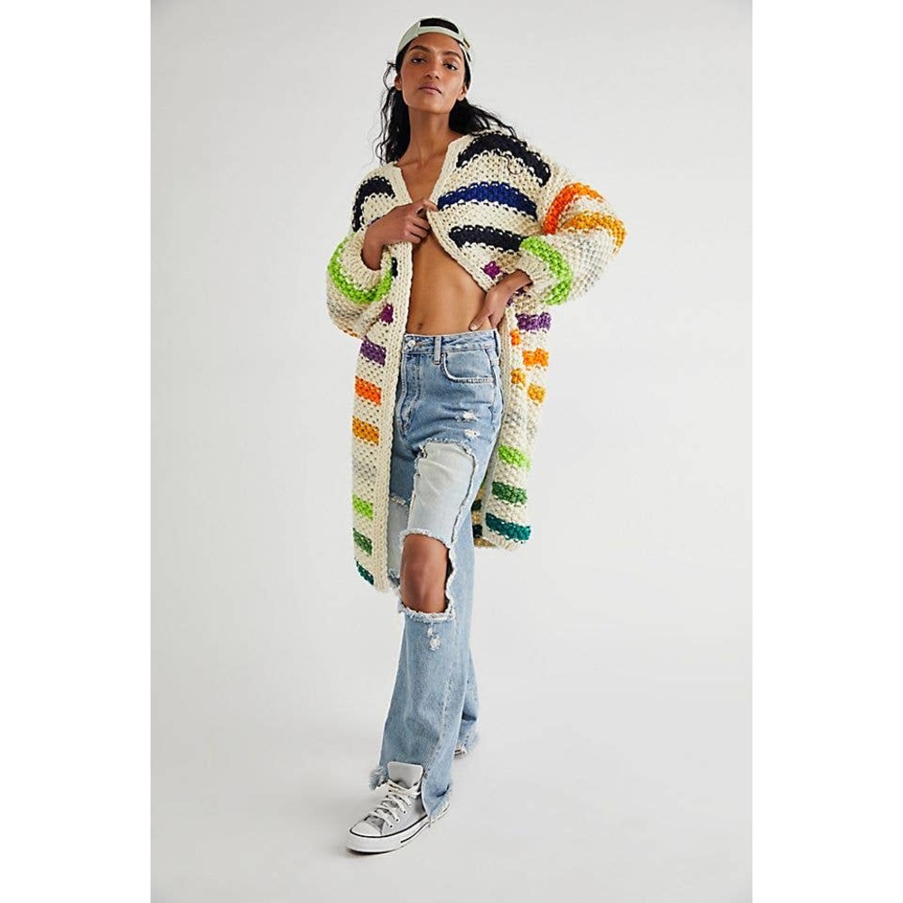 Maiami Free People Pearl Striped Cardigan in Cream Combo